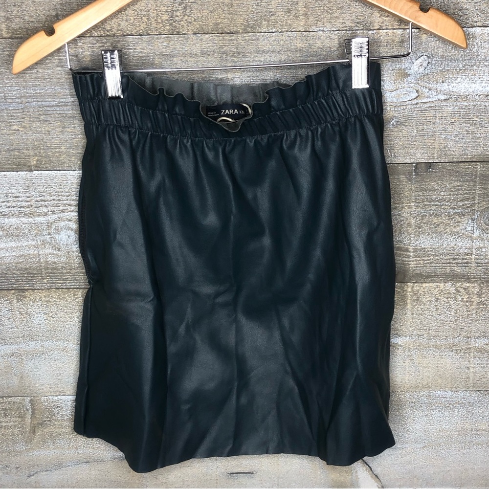 Zara knit dark blue faux leather paperbag high waist midi skirt with pockets - Picture 2 of 5